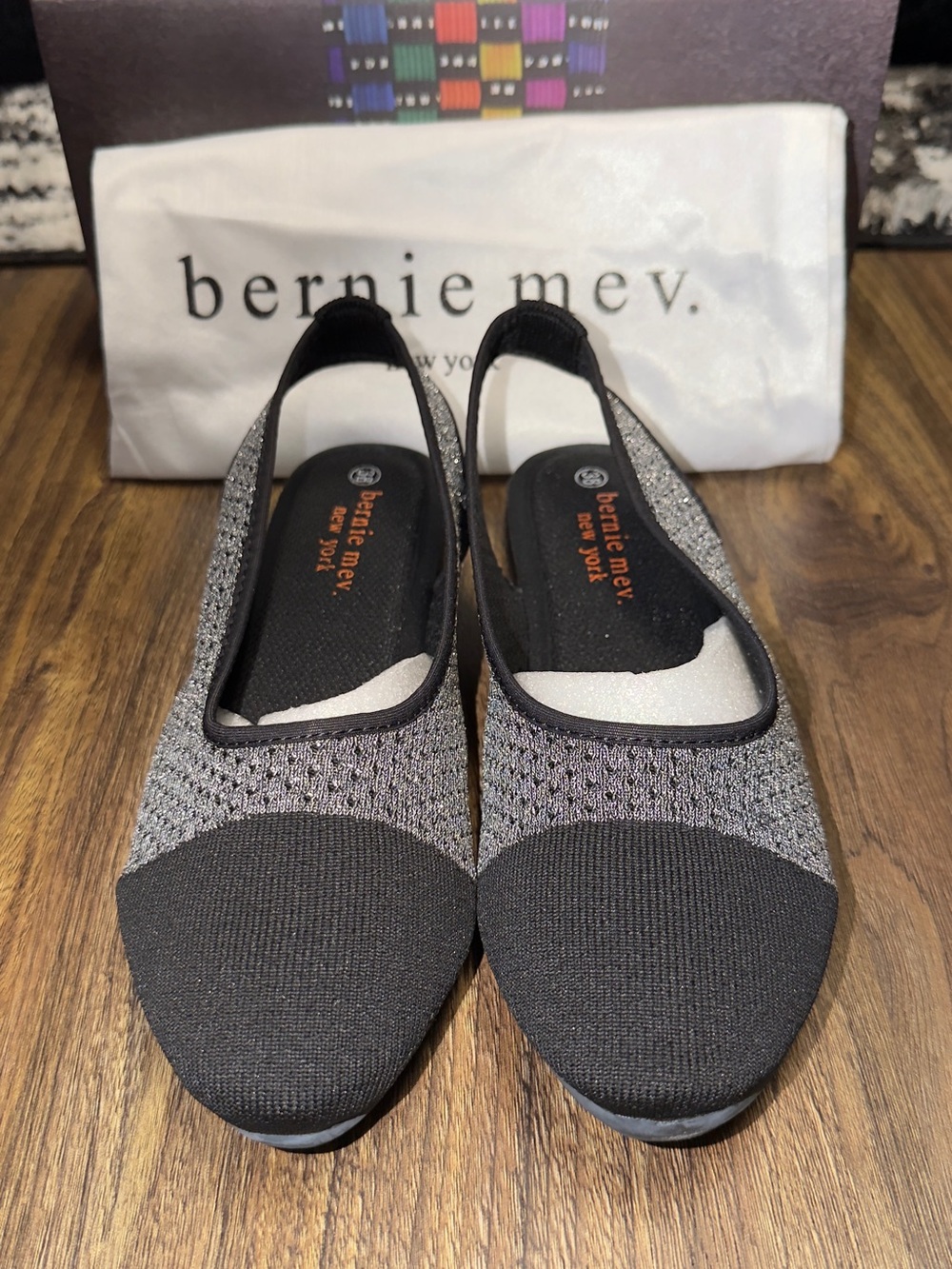 bernie mev. Black & Gray Knit Slingback Flats